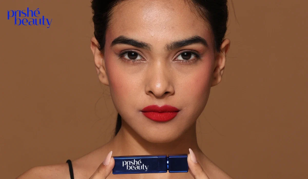Woman choosing the perfect long-lasting nude lipstick shade for her skin tone